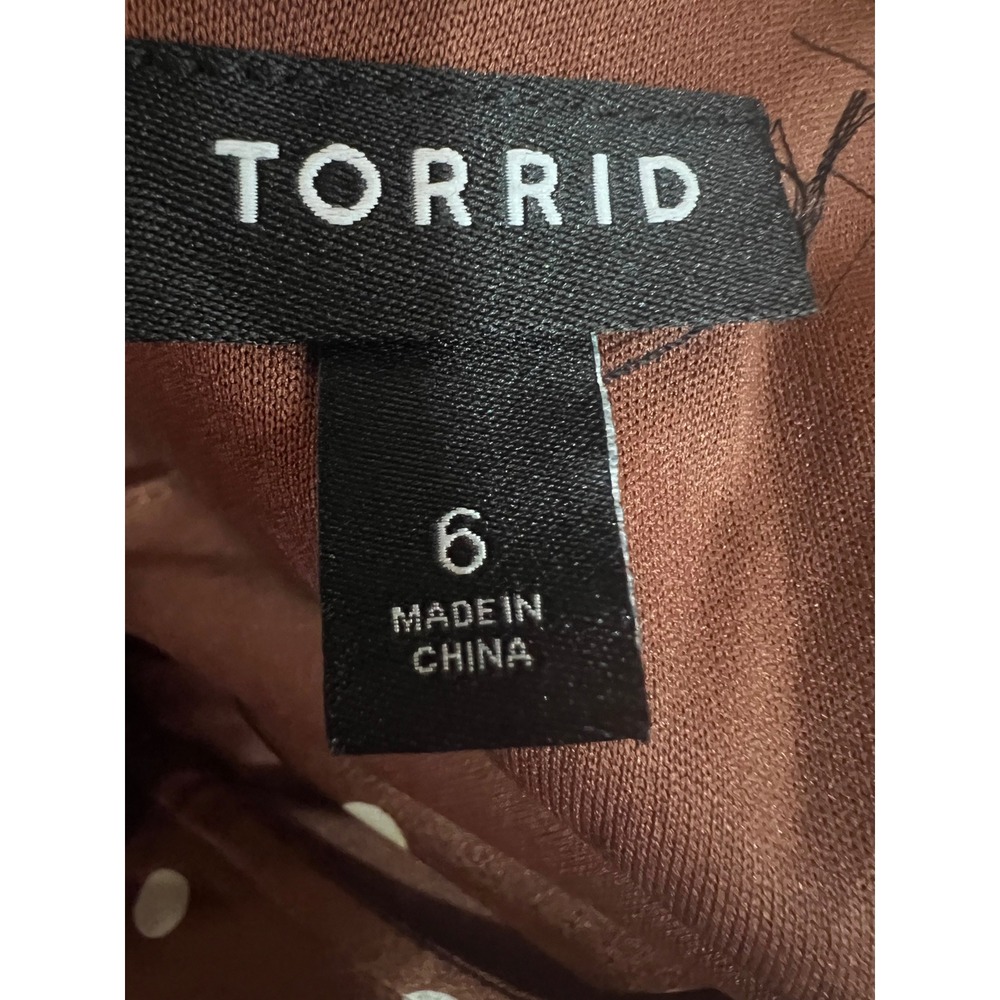 Torrid Brown Satin Polka Dot Faux Wrap Ruffle Midi Dress Plus Retro Size 6X - Picture 7 of 10